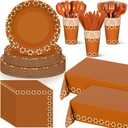 Havawish 177 Pcs Cielito Lindo Party Decoration Platos De Barro Mexicanos Fiesta Tableware Dinnerware Set Mexicanos Talavera Plates Cups Napkins Tablecloths(Terracotta Color,Cream Colored Flower)