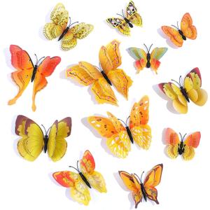 SAOROPEB 3D Butterfly Wall Decor, 24 Pcs Double Layer Butterfly Decorations for Party Decorations Locker Decor Refrigerator Decal, Reusable (Yellow)
