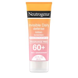 Neutrogena Invisible Daily Defense Fragrance-Free Sunscreen Lotion, Broad Spectrum SPF 60+, Oxybenzone-Free & Water-Resistant, Sun & Environmental Aggressor Protection, 3.0 fl. oz