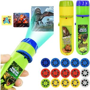 Torch Projector Projection Lighting Story Torches Light Toy Slide Lamp Educational Learning Bedtime Night Light for Children (120 Images, 5 Themes, Dinosaur+Ocean+Animal+Outer Space+Letters)