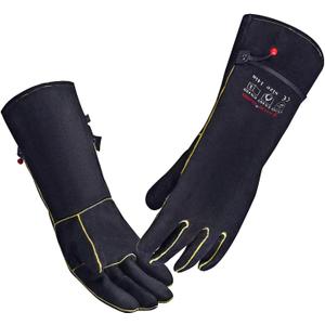 932 Leather Welding Gloves for Women Man, Heat Resistant Fire Long Sleeve Gloves for Tig Mig Stick BBQ Fireplace Animal Handling (Small 14inch)