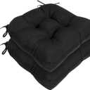 RACE LEAF Outdoor Cushions 19" x 19" Patio Chair Seat Pads, Set of 2 Thick Fill Tufted Square Patio Cushions, Water-Resistant Olefin Chair Seat Cushion with Ties for Non-Slip Support, Black