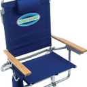 Tommy Bahama 5-Position Classic Lay Flat Folding Backpack Beach Chair, Polyester, Navy