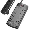 Surge Protector Power Strip - Nuetsa Flat Plug Extension Cord with 8 Outlets and 4 USB Ports, 20 Feet Power Cord (1625W/ 13A), 2700 Joules, ETL Listed, Black