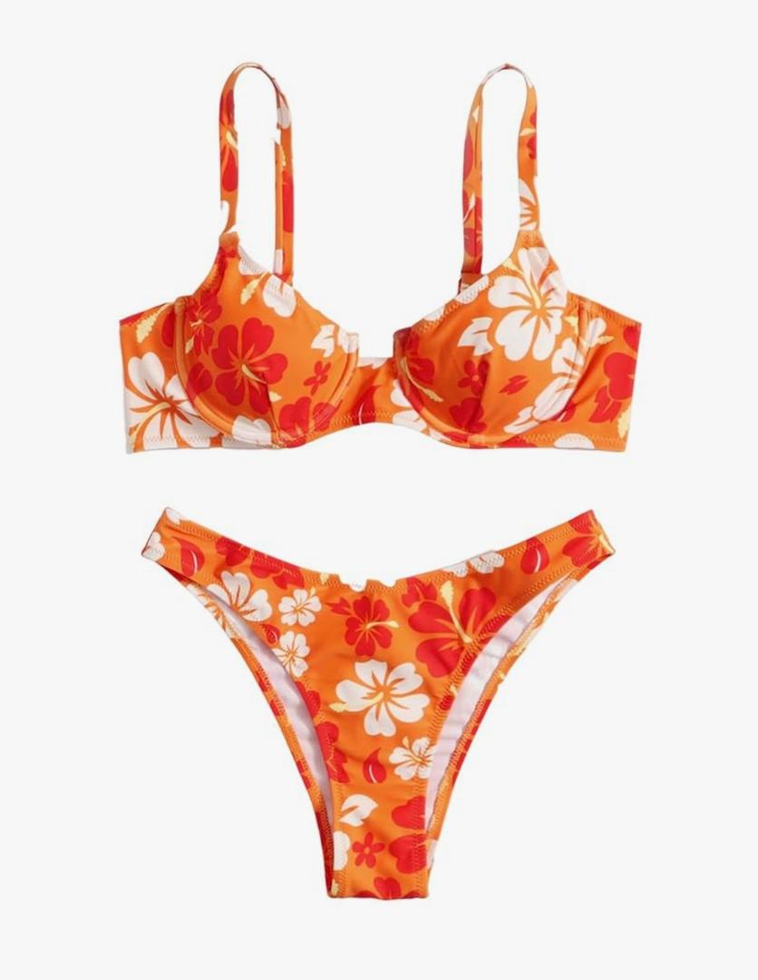 WDIRARA Women's Floral Print Underwire Bikini Swimsuit 2 Piece Bathing Suits Swimwear Large