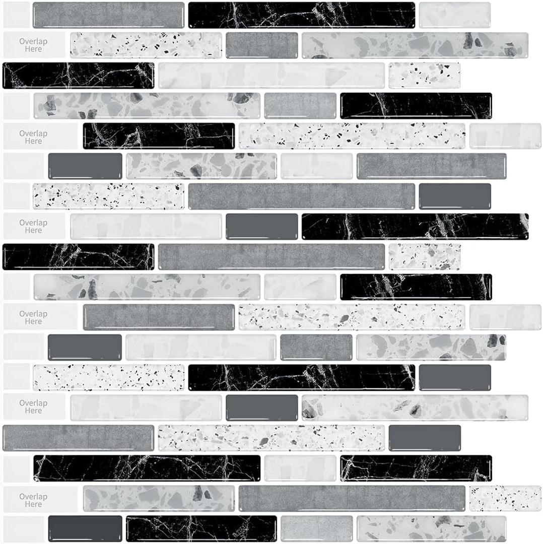 LONGKING 10-Sheet Self-Adhesive Peel and Stick Backsplash for Kitchen, Vinyl Decorative Tiles (Gray)