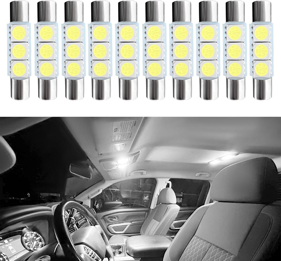 10PCS Car Visor Light 28MM Car Roof Lights LED Reading Light Bulb, Cars Vanity Bulbs, T6 5050 Auto LED Sun Visor Lights Replacement, 28mm 29mm 6614F Festoon Bulbs Fit for Cars (White)