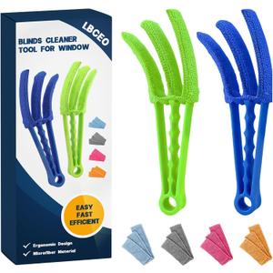 Window Blind Cleaner Duster Brush - 2 Pack with 6 Reusable Microfiber Sleeves for Venetian Blinds, Shutters, Air Conditioner Vents and Jalousie Dust Removal