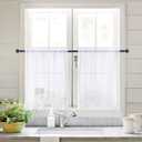 MIULEE White Sheer Kitchen Curtains 36 Inches Length Half Window Curtains for Bathroom Cafe, Rod Pocket Short Curtain Tiers Linen Textured Light Filtering Drapes 2 Panels W54 x L36