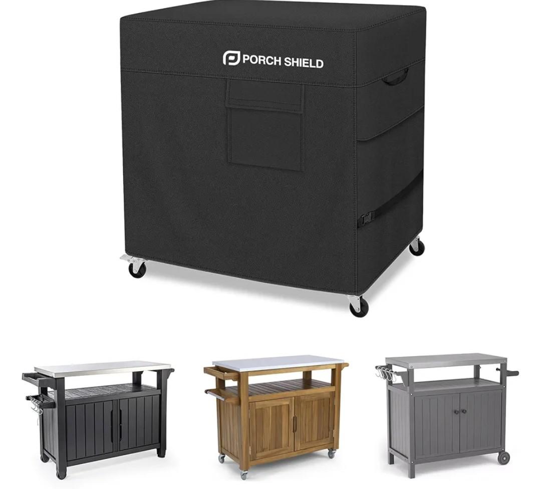 Porch Shield Outdoor Prep Table Cover –Waterproof Patio Dining Cart Cover Fitting Grill Stainless Steel Cart up to 40" L x 24" W x 30" H, Black