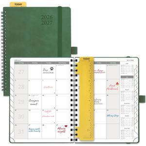 POPRUN Monthly Planner 2026-2027 (Medium 6.5" x 8.5") 18 Months Calendar (Jan 2026 - Jun 2027) - 4 Pages per Month with Expense & Notes, Stair-like tabs, Leather Cover, Sunday Starts 