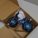 DN DECONATION 4PCS Blue Glass Christmas Ball Ornaments  4 Shimmering Silver Lines Hanging Ball Ornaments Set for Christmas Tree, Winter Decor Elegant Holiday Decorations Wedding