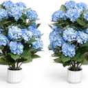Hydrangea Artificial Flowers, 2 Pack 30in Blue Potted Plants, UV Resistant