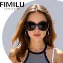 FIMILU Sunglasses for Women, Polarized Retro Stylish Sunglasses Oversized Trendy Sun Glasses UV Protection for Vacation 5203 (A1 Black Frame/Grey Lens)