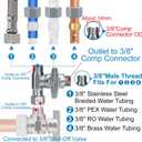 YUHX Brass Angle Stop Add-A-Tee Valve, 3/8 Inch Compression Outlet Easy Connect 3 Way Diverter 3/8"x3/8"x1/4" or3/8"Ice Maker RO System T