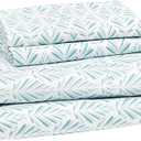 Amazon Basics Lightweight Breathable Brushed Microfiber 4-Piece Bed Sheet Set with 14-Inch Deep Pockets, Wrinkle Resistant, Queen, Aqua Fern, Printed