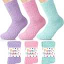 Geyoga 3 Pairs Fuzzy Socks for Women Happy Birthday Gifts Soft Fluffy Cozy No Shed Slipper Sock Thick Warm Sleeping Sock (Pastel)