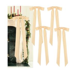 Cream Velvet Christmas Bows, 23.6 x 8.6 Inches Extra Large Velvet Ribbon Bows with Long Tail, Rustic Bows for Christmas Tree,Garland,Staircase,Fireplace, Xmas Indoor Outdoor Decor