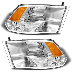 for 2009 2010 2011 2012 2013 2014 2015 2016 2017 2018 Dodge Ram Headlight Assembly compatible with 09-18 Ram 1500/10-18 Ram 2500 3500 Chrome Housing Amber Reflector Headlamp Replacement