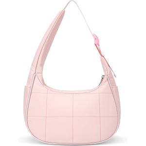 Etercycle Puffer Crescent Shoulder Bag for Women, Small Nylon Quilted Handbags Purses Y2K Cute Puffy Bags Adjustable Strap (Pink)