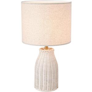 KUNJOULAM Rattan Table Lamp, Modern Wicker Desk Lamp with Linen Fabric Lampshade, 19.6" Weave Nightstand Light, Bedside Lamp for Bedroom Living Room Home Office Decor