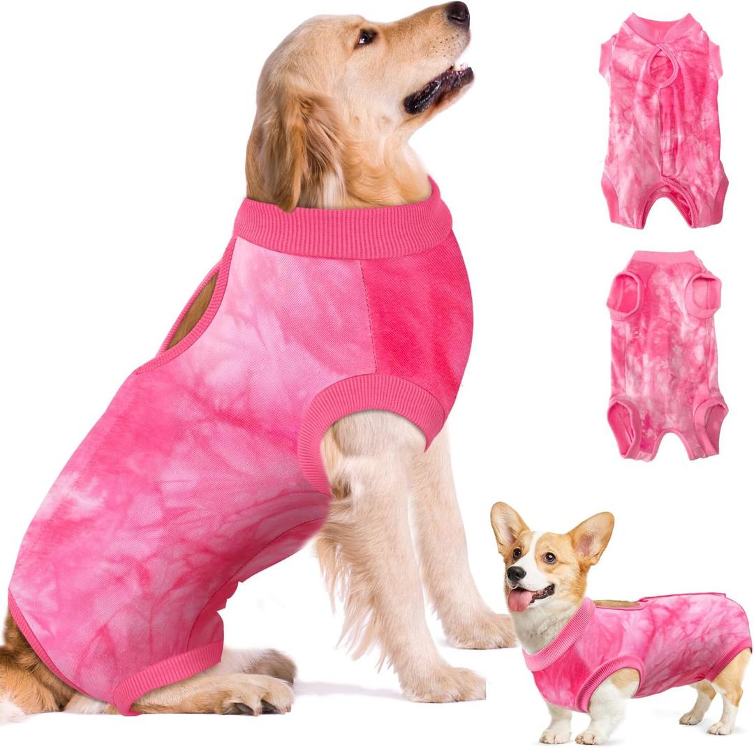 SlowTon Dog Recovery Suit - Surgery Recovery Suit for Female Male Dogs, Dog Onesie After Spay Abdominal Wounds, E-Collar Cone Alternative Prevent Licking Pet Surgical Suit(Pink,M) (Medium(Back:12.1''))