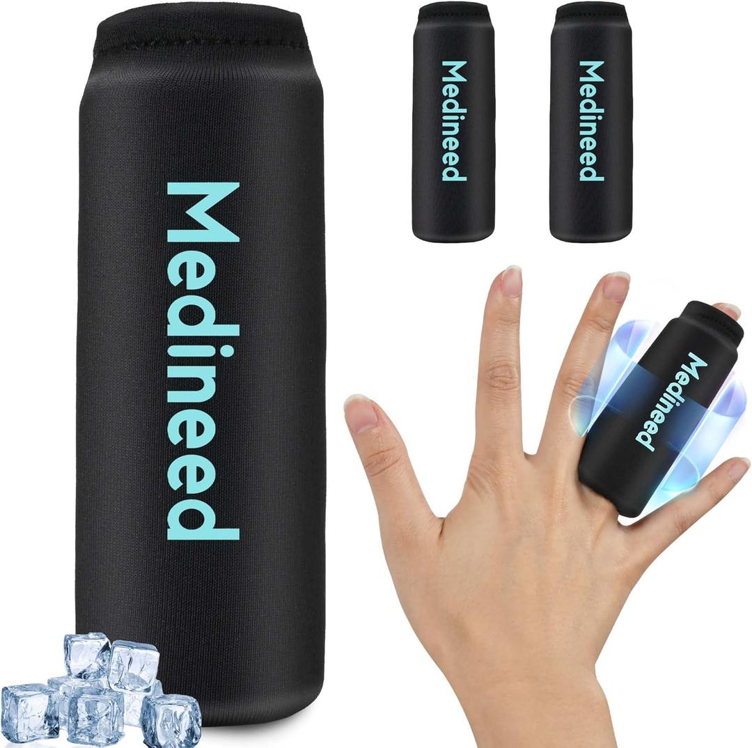 2PCS Finger Sleeves Gel Ice Pack, Lasting Cold Compress Freeze Sleeve, Reusable Finger Brace Ice Packs for Injuries, Arthritis, Tendonitis, Gout, Sprains, Middle Protectors (Black)