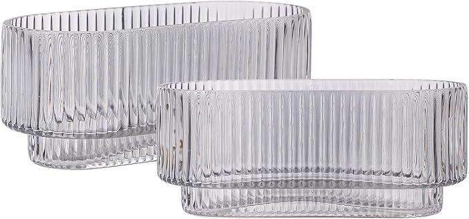 MARTAGE Ribbed Glass Vases, Clear Vases for Flowers Set of 2, Glass Vase for Centerpieces, Rectangle Vase for Living Room, Bedroom, Kitchen, Dining Table, Shelf, Wedding