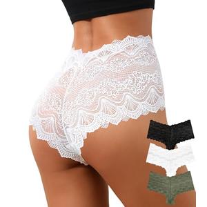 ASIMOON Sexy Panties for Women No Show Bikini Underwear Comfort V-Waist Ladies Brief 3Pack Size S