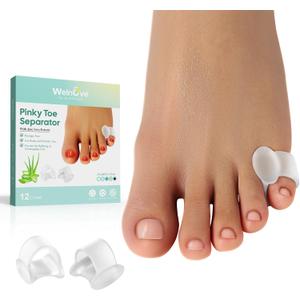 Welnove Gel Toe Separator, 12 Pack Pinky Toe Spacers, Aloe Vera Extract Infused Silicone Little Toe Spacers, Bunion Corrector, Bunion Cushions Pads for Preventing Rubbing & Relieve Pressure