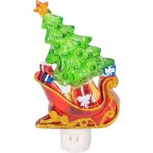 Roman Tree in A Sleigh 6.5 X 2 Inch Acrylic Swivel Plug-in Bubble Night Christmas Lights Green