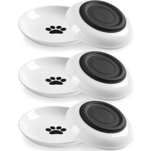 WROSWT Cat Food Bowl,Healthy Ceramic Cat Bowls for Indoor Cats,Anti Whisker Fatigue Cats Dishes Set,Shallow Wide Kitten Plates for Food and Water,Non-Slip Silicone Bottom,6 Pack