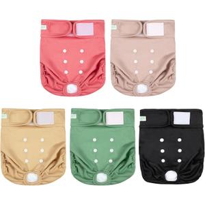 wegreeco Female Dog Diapers, Washable Reusable Pet Puppy Doggie Diapers for Large Female Dogs in Heat Period, Doggy Period Panties Large (Large (Pack of 5), Watermelon Red)