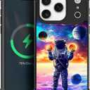 CARLOCA for iPhone 17 Pro Compatible with Magsafe Case Design for Girl Boy Shockproof Magnetic Charge Hard PC Back Case Esthetics Pattern Blue Astronaut'S Planet World
