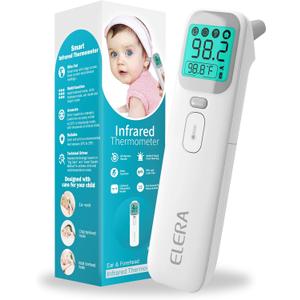 Elera Ear Thermometer for Kids, Baby Thermometer with Forehead and Ear Mode for Adults, Infant, Kids and Toddler, Touchless and 1 Second Reading with Fever Alarm and Mute Function, LCD