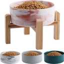 Elevated Dog Bowl Ceramic for Small Medium Sized Breed,Raised Dog Food Water Bowl with Stand,6 in 3.6 Cups Non Slip Pet Dish Heavy Weighted Marble Pink