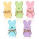 5Pcs Easter Wooden Peep Bunny Sign Tiered Tray Decor, Rabbit Table Centerpieces with Jute Rope Easter Freestanding Rabbit Tabletop Decoration for Spring