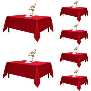 Romanstile 6 Pack Red Rectangle Tablecloth 70 x 108 Inch, Reusable and Washable Table Clothes for 6 Foot Tables, Stain Resistant Polyester Fabric Table Cover for Wedding, Party, Banquet