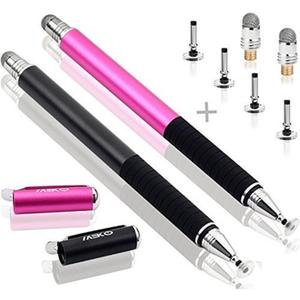 MEKO(2 Pcs)[2 in 1 Precision Series] Disc Stylus/Styli for All Touch Screen Devices Bundle with 4 Replaceable Disc Tips, 2 Replaceable Fiber Tips - (Black/Pink)