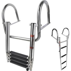 4 Step Pontoon Boat Ladder, Pontoon Ladders for Pontoon Boats,Stainless Steel Rear Entry Inboard Ladders Over Platform