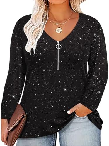 TIYOMI Women Plus Size Tops Long Sleeves Zipper Adjustable Zip Long Sleeve V Neck Fall Winter Casual Loose Fit Tunic Tops, 5XL