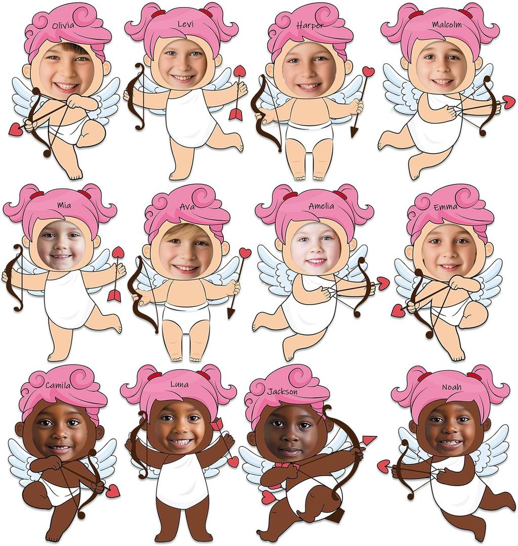 48 Set Valentine's Day Cupid Cutouts with Photo Space for Bulletin Board Decor Valentine DIY Photo Crafts Cupid Heart Paper Cut Outs for Kid School Home Chalkboard Wall Door Classroom Decors