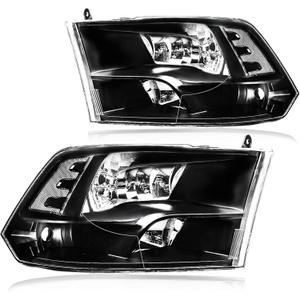 Headlight Assembly, Compatible with 2009-2018 Dodge Ram 1500/2010-2018 Ram 2500 3500 4500 5500(Only fit factory quad beam halogen headlights) Black Housing Clear Reflector