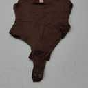 QINSEN Women's Sexy Square Neck Bodysuit Long Sleeve Double Lined Shirt Tops (Large, Coffee Bean)