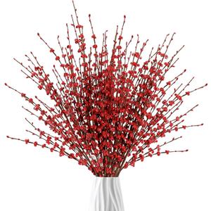 Sggvecsy 10 Pcs 29.5 Long Artificial Jasmine Flowers Tall Fake Flower Bouquet Faux Jasmine Plants Dry Branches for Christmas Wedding Home Party Office Hotel Restaurant Kitchen DecorationRed