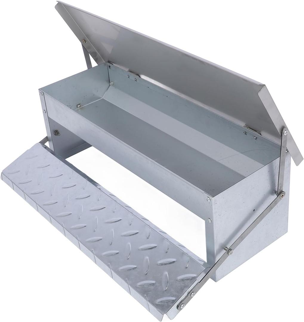 Automatic Chicken Feeder, Large Capacity Automatic Metal Treadle Feeder, Stainless Steel Poultry Feeder for Chicken, Geese, Ducks, Turkeys and Quails