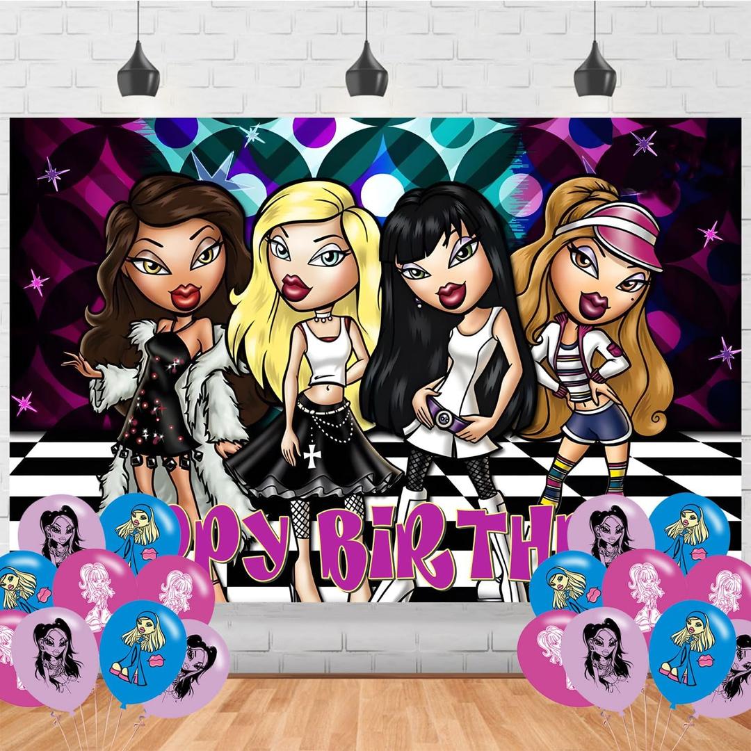 Brat Girl Birthday Decorations,Brat Girl Backdrops for Party Decorations Supplies,Cartoon Happy Birthday Banner Backdrop for Party Supplies (5x3ft)