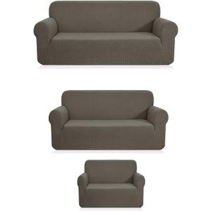 Fancy Collection 3pc Set Slipcover Set Furniture Cover Spandex Set Includes Sofa and Love-Seat and Chair Covers Solid New (Grey)