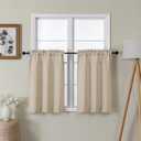 Lecloud Bessie Kitchen Curtains 30 Inch Length 2 Pcs, Linen Color Faux Linen Light Filtering Tiers, Short Window Treatments for Bedroom with Dual Rod Pocket, Each 30 W x 30 L