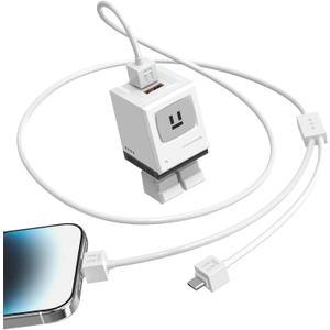 HianDier for iPhone Charger Fast Charging with Multi 2 in 1 USB C Cable 30W USB A USB C Charger Block Adorable Robot for iPhone Charger Cord Compatible with iPhone 17 16 15 14 Pro Max iPad-White
